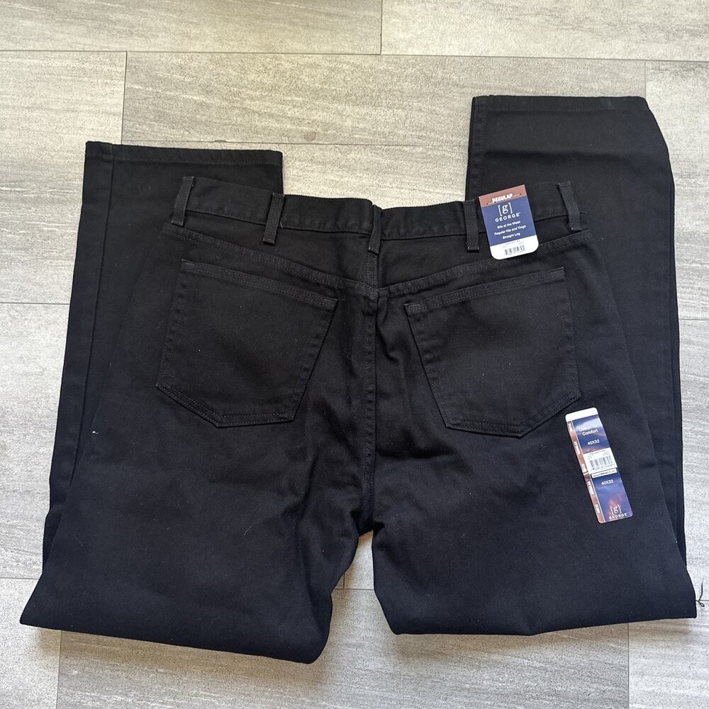 George Jeans Mens 40x32 Black Denim Straight Leg 100% Cotton Classic NWT - Picture 4 of 6
